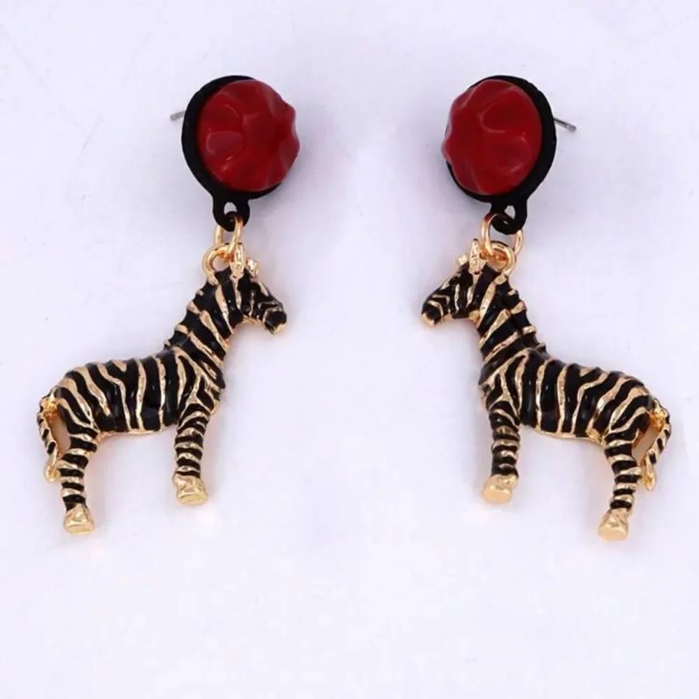 Elegant Gold Zebra Drop Earrings A1220